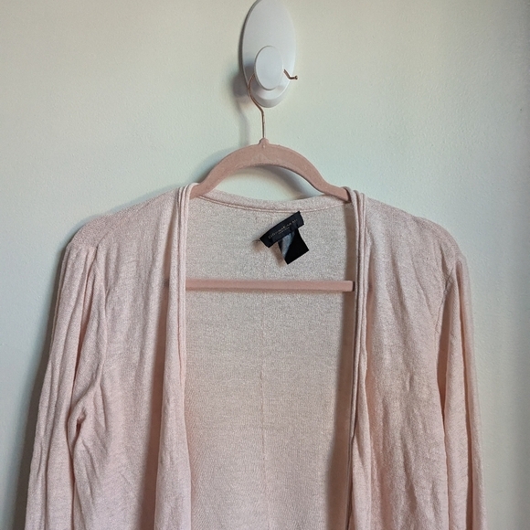 DONNA KARAN Soft Pink Feminine Open Front Long Lined Linen Cardigan Size Medium - Picture 3 of 11